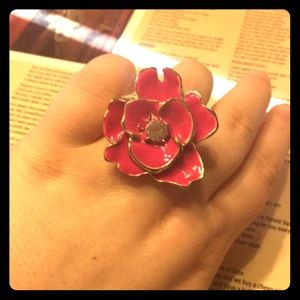 Pink and silver colored floral cocktail ring